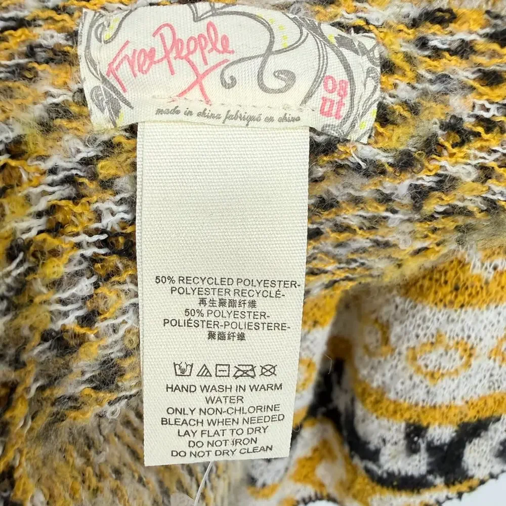 NWT Free People Cottage Fairisle Blanket Scarf Size All Mustard Black White Knit